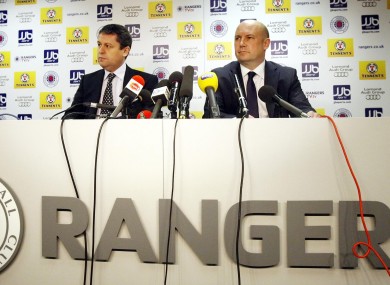 Administrators David Whitehouse (left) and Paul Clark (right) during today's press conference at Ibrox.