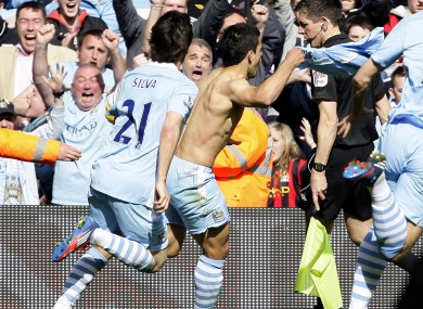 Sergio Aguero celebrates his title winner