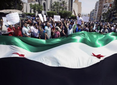 Anti-Syrian regime protesters today in Beirut, Lebanon.