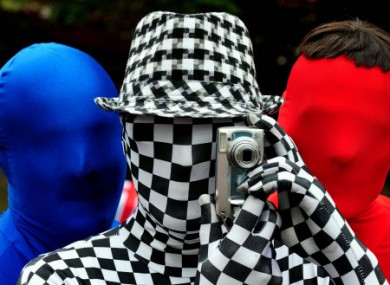 Some of the 145 people who wore Morphsuits in Tamworth today to set a new record for the most people gathered in one place while wearing the garment.