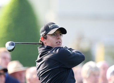 Rory McIlroy tees off during the BMW PGA Championship, Pro-Am at Wentworth today.