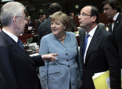 Angela Merkel and Francois Hollande at this evening's EU summit.