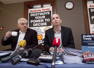 Paul Murphy with Socialist Party colleague Joe Higgins at a press conference today
