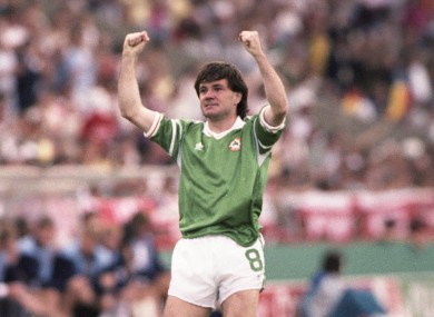 Ray Houghton celebrates his winner against England