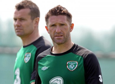 Keane training today with Shay Given in the background.
