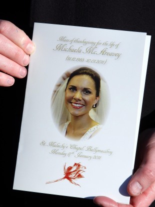 The order of service for Michaela McAreavey's funeral mass in January 2011