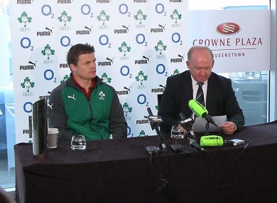 Brian O'Driscoll and Declan Kidney at Thursday's team announcement.