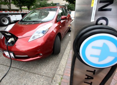 A Nissan Leaf charging in Portland, Oregon.