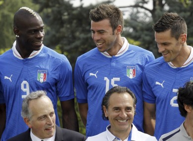 Mario Balotelli, Andrea Barzagli and Christian Maggio with Prandelli front and centre.