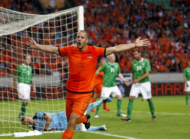 Ron Vlaar celebrates his goal against Northern Ireland.