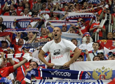 Russian fans pictured during Friday's opening Group A game against the Czech Republic.
