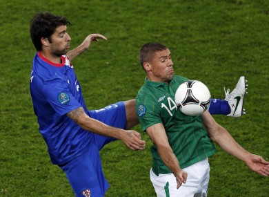 Jon Walters holds the ball up against Verdran Corluka on Sunday.