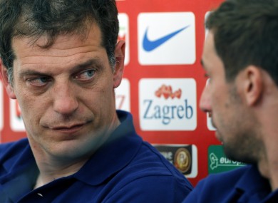 Croatia head coach Slaven Bilic, left and Darijo Srna.