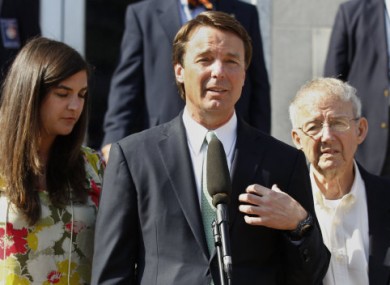 John Edwards speaking outside the court after a mistrial was declared on 31 May.