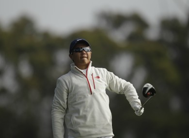 Andy Zhang in action yesterday.