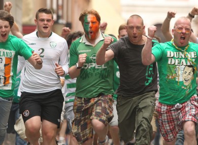 Irish football fans are drafted in as extras for the filming of the Hardy Bucks movie in Poznan.