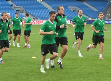 Ireland squad training in Poznan yesterday.