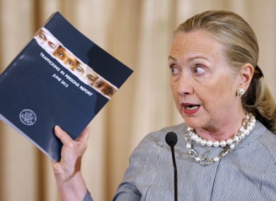 Secretary of State Hillary Clinton presenting the report.