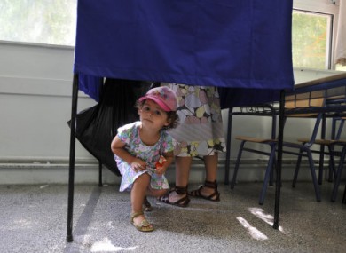 A polling booth in Greece earlier today.