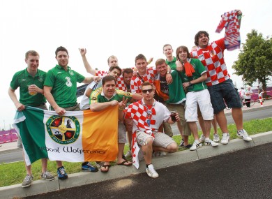 Irish and Croatian fans in Poznan on Sunday.