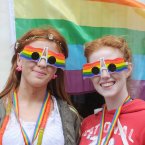 Amy O'Reilly (left) and Leah Murray from Ballymun pictured at the LGBT Pride Parade in Dublin city centre. (Photo: Laura Hutton/Photocall Ireland)