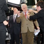 Pat Cox (Alliance for Ireland) and Socialist TD Joe Higgins get ready to be interviews on RTE after the result of the Fiscal Treaty referendum was announced at the result centre in Dublin Castle. Photo: Laura Hutton/Photocall Ireland