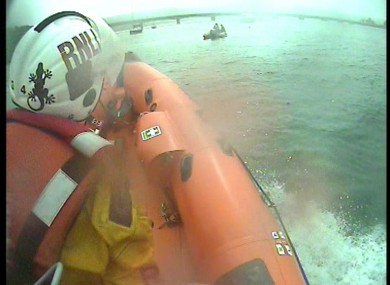 The view from the lifeboat as it went to rescue the swimmer