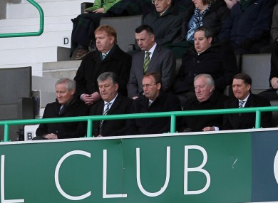 Celtic's chairman, Ian Bankier and chief executive Peter Lawell (second left) during the Clydesdale Bank Scottish Premier League match at Easter Road, Edinburgh.