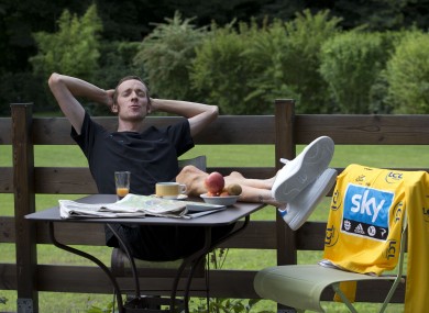 Yellow jersey holder Bradely Wiggins enjoys his rest day yesterday.