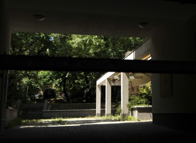 The garden view of the apartment building which allegedly housed Laszlo Csatary until his arrest today.