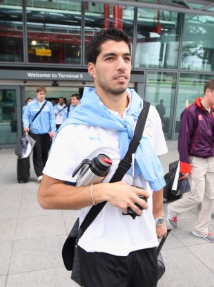 Luis Suarez arriving in London last week ahead of the Games.