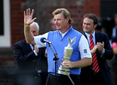 South Africa's Ernie Els celebrates with the Claret Jug after winning The Open Championship.