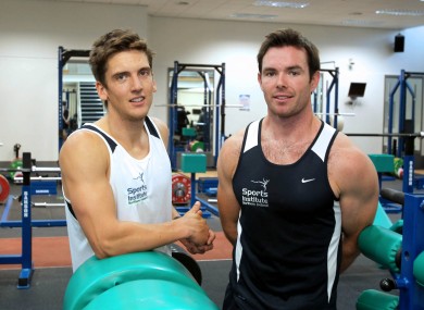 Irish 49er sailing crew members Ryan Seaton (left) and Matt McGovern at a Sports Institute Northern Ireland training session last year.