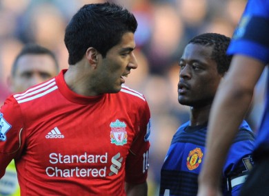 Luis Suarez and Patrice Evra clashed during a Premier League game.