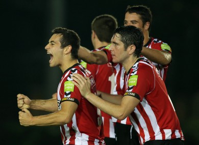 David McDaid celebrates scoring the only goal against UCD last week.