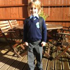 Lucas Keogh is all set for his first day at St Mary's National School in Enfield today.