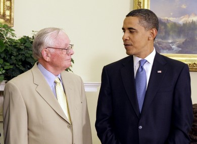 Barack Obama meets Neil Armstrong in the Oval Office in 2009, at an event marking the 40th anniversary of the Apollo 11 mission.
