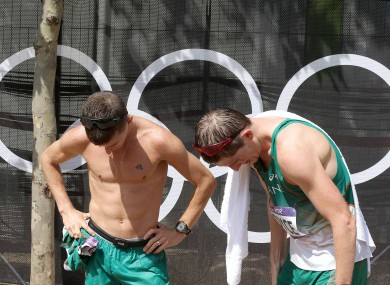 Rob Heffernan, left, and Brendan Boyce after finishing 4th and 29th respectively.