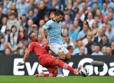 Nathaniel Clyne tackles Sergio Aguero.