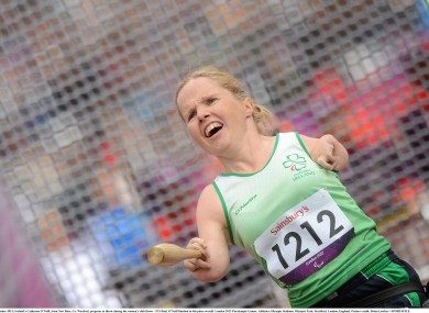 Catherine O'Neill prepares to throw the club.