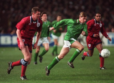 Goalscorer David Kelly and England's Gary Pallister the last time the teams played in 1995.