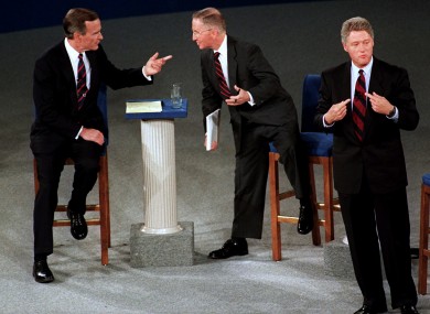 File photo of President Bush, candidate Ross Perot and Bill Clinton at 1992 debate