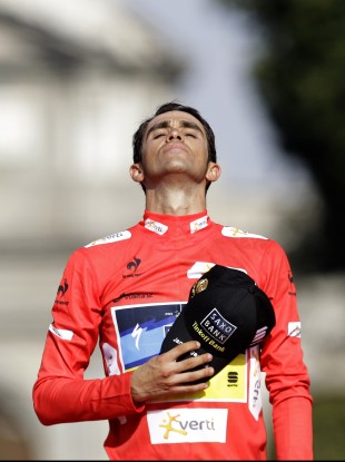 Contador on the podium yesterday.