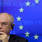 European Council President Herman Van Rompuy listening intently to questions during a media conference at an EU summit. (AP Photo/Virginia Mayo)