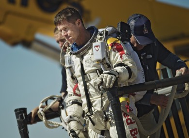 Felix Baumgartner of Austria reacting after his mission was aborted in Roswell on Tuesday