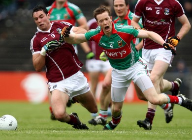 Galway's Finian Hanley and Mayo's Donal Vaughan battling in their 2011 Connacht semi-final meeting.