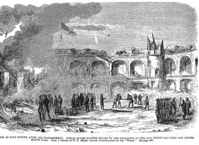 An illustration of Private Daniel Hough's funeral after the bombardment of Fort Sumter.