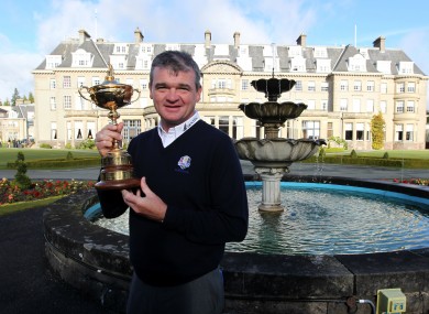 Paul Lawrie poses with the Ryder Cup at Gleneagles.
