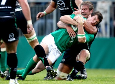 Ireland's Ian Whitten and TJ Anderson of Connacht in a pre-World Cup friendly in 2011.