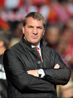 Brendan Rodgers on the sideline at Anfield yesterday.